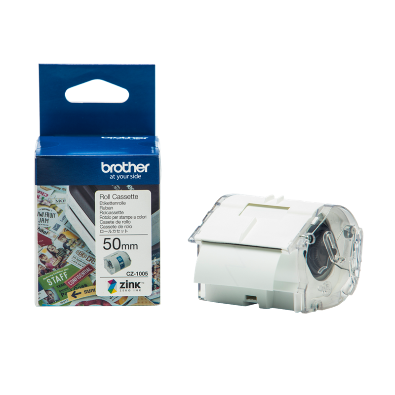 brother-cz-1005-farbetikettenrolle-50mm-x-5m-weiss-transparent